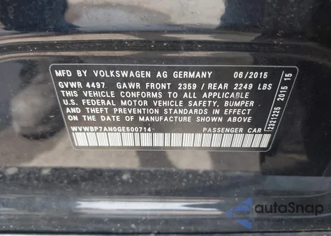 2016 Volkswagen Cc 2.0T Sport z USA, uszkodzony, nr VIN WVWBP7AN0GE500714